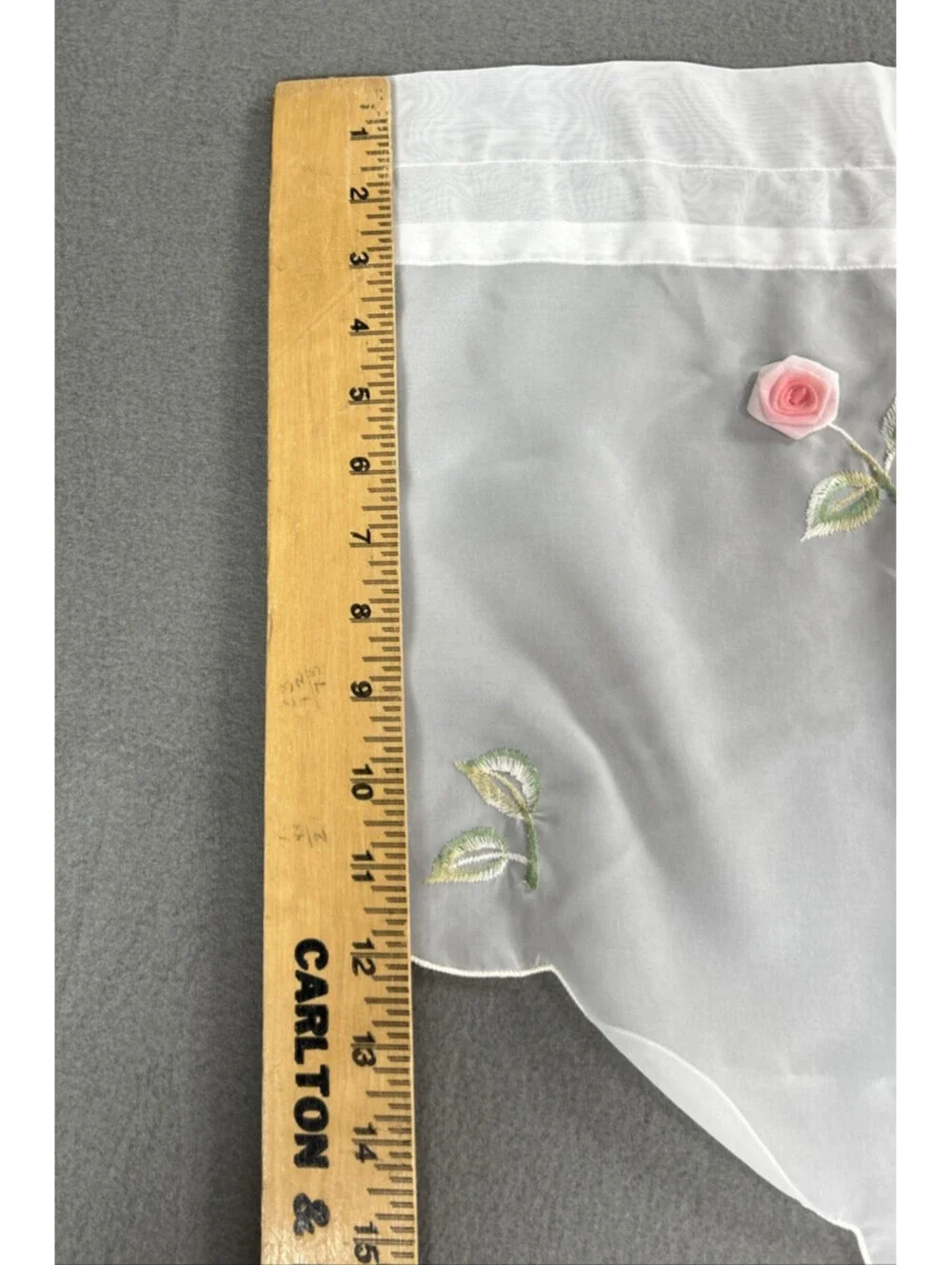 Vintage White Chiffon Swag Window Valance Scalloped Raised Roses Country Country